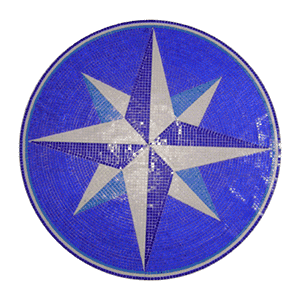 Handcut Blue Compass Mosaic Mural